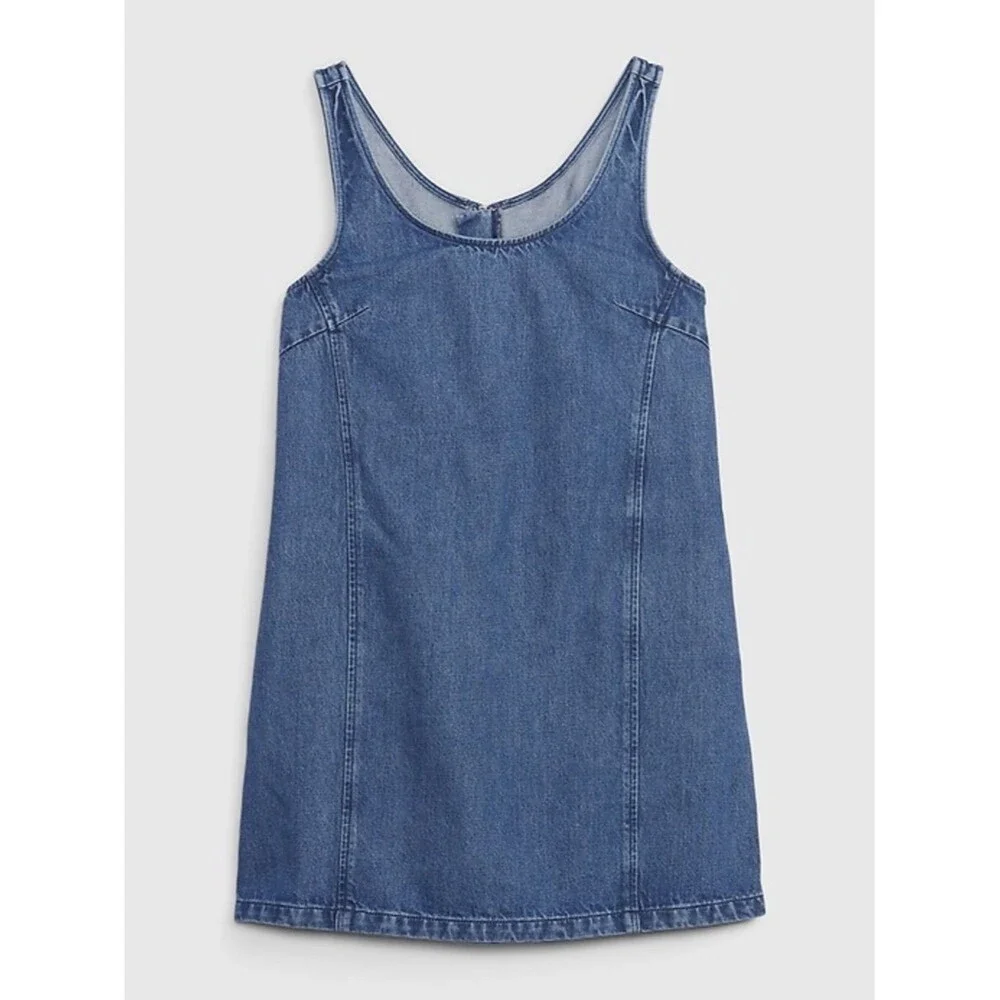 GAP Indigo Blue Denim Scoop Tank Dress Pockets Jumper Size 14 Petite - Picture 9 of 10